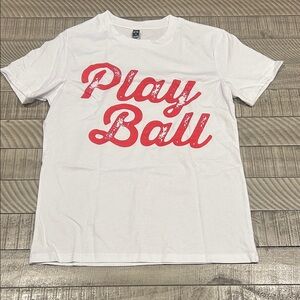 Casual White 'Play Ball' Tee with Red Print